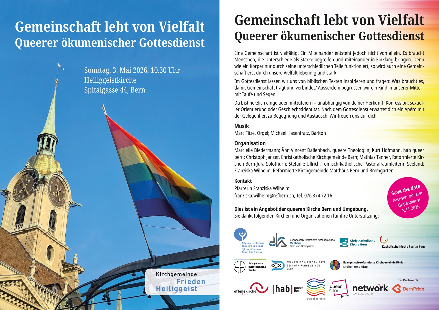 Gemeinschaft lebt von Vielfalt Queerer ökumenischer Gottesdienst Bern Heiliggeistkirche Bern